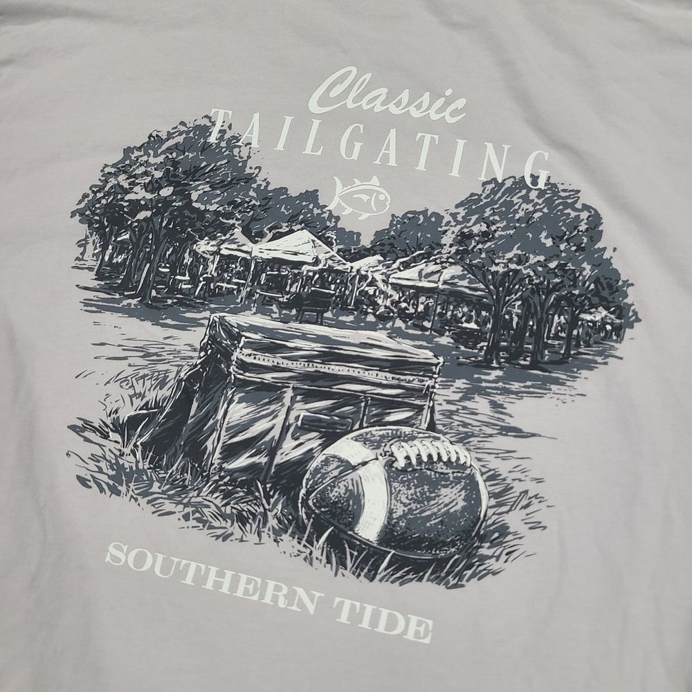 Southern Tide Mens Gray Long Sleeve T Shirt Football Tailgating Graphic Tee XS